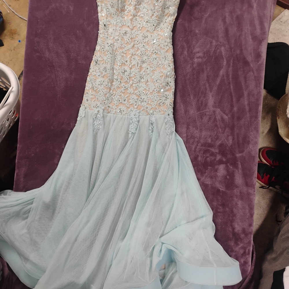 City Triangles Sky Blue Lace Gown